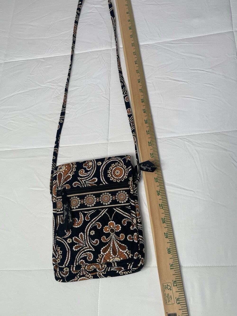 Vera Bradley Mini Hipster Crossbody Wallet Bag Brown Black Paisley Quilted